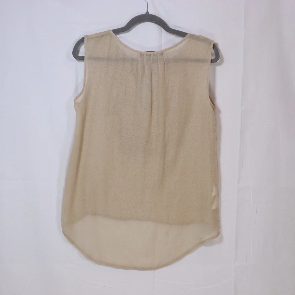 BCBGMAXAZRIA‎ Ruffle Tiered Tank Top S Beige Womens Sleeveless High Low Blouse